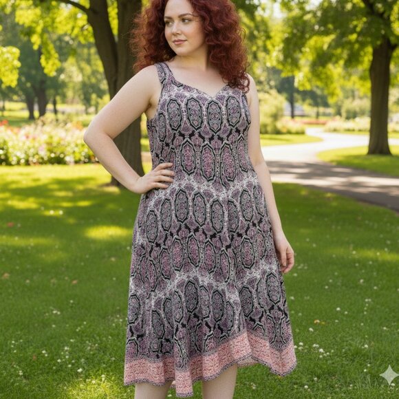 Catherines Womens Plus Midi Asymmetrical Sleeveless Floral Chiffon Dress Size 3X - Picture 2 of 14